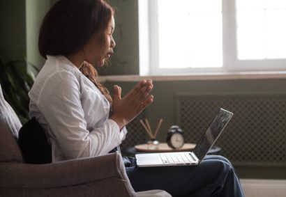 telehealth with virtual afro American doctor appointment and online therapy session. Black doctor online conference. High quality photo